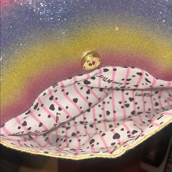 Betsey Johnson Gold and Pink Lip Print Backpack - Picture 8 of 9